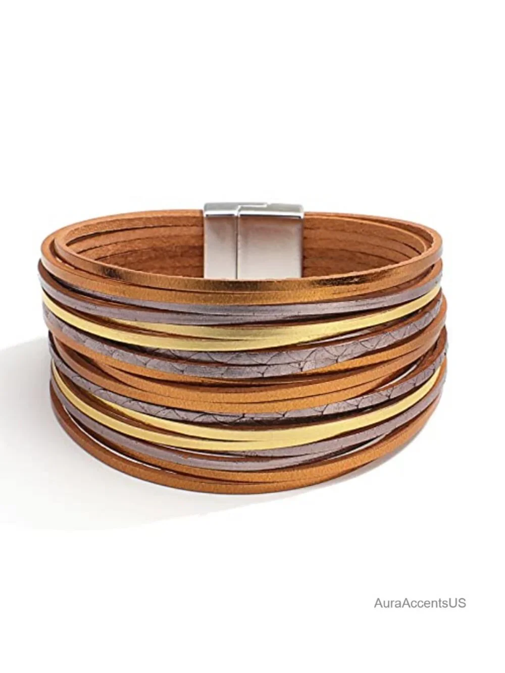 Bohemian Leather Wrap Bracelet, Layered Stackable Bracelets with Clasp Women